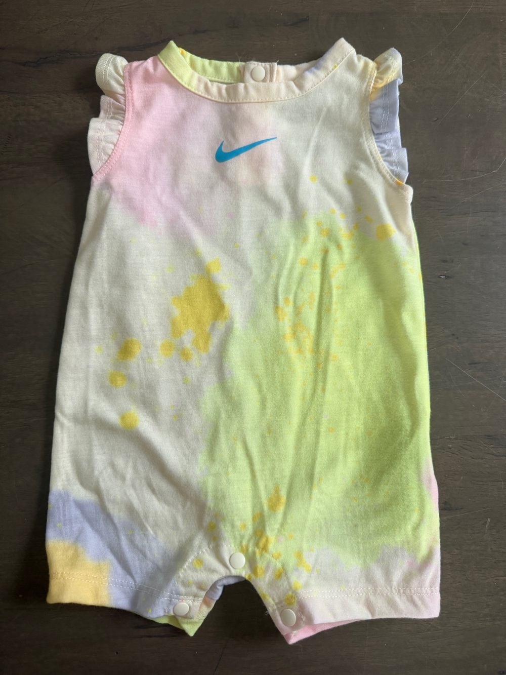 Nike Baby Tie Dye Romper One-Piece Sleeveless Snap Logo Ruffle 0-3M